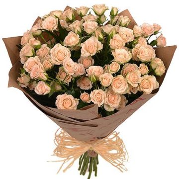 The bouquet is made up of 25 spray roses, green eucalyptus.