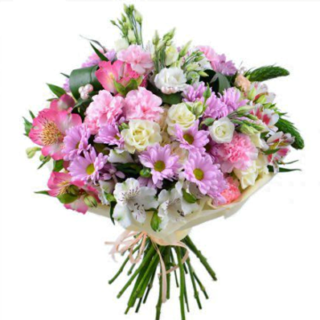 Delicate bouquet of different varieties of flowers