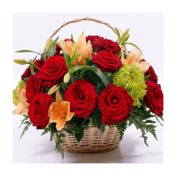 Bright mix with red roses
