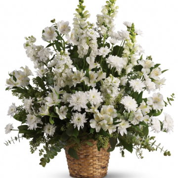 White flowers in a basket